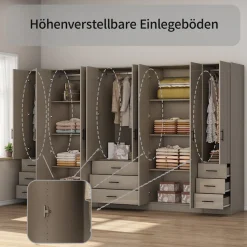 OTTO home Kleiderschrank »Trento Schlafzimmerschrank Garderobe hochglanz« Schrank mit 8 Türen und 9 Schubladen, hochglänzende Fronten