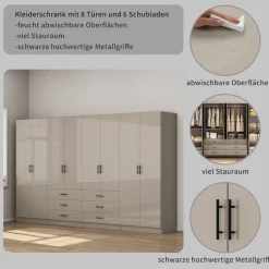 OTTO home Kleiderschrank »Trento Schlafzimmerschrank Garderobe Schrank in hochglanz mit 8 Türen« Schrank mit 8 Türen und 6 Schubladen, hochglänzende Fronten