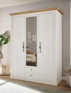 OTTO home Kleiderschrank »WESTMINSTER Wäscheschrank in 2 Farben, Landhausschrank Metallgriffe« Drehtürenschrank mit Spiegel, Schlafzimmerschrank, 149 cm breit