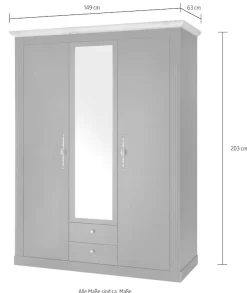 OTTO home Kleiderschrank »WESTMINSTER Wäscheschrank in 2 Farben, Landhausschrank Metallgriffe« Drehtürenschrank mit Spiegel, Schlafzimmerschrank, 149 cm breit