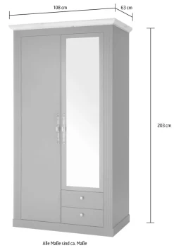 OTTO home Kleiderschrank »WESTMINSTER Wäscheschrank in 2 Farben, Landhausschrank Metallgriffe« Drehtürenschrank mit Spiegel, Schlafzimmerschrank, 109 cm breit