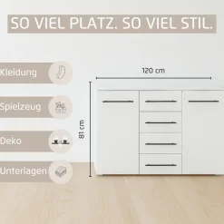 OTTO home Kombikommode »Highboard Sideboard Schubladenkommode Kommode Schlafzimmer AVOLA« Breite 120 cm inkl. SOFT-CLOSE-FUNKTION mit Dekorfront,vier große Schubladen und 2 Türen, mit 4 Einlegeböden MADE IN GERMANY