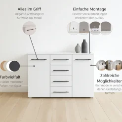 OTTO home Kombikommode »Highboard Sideboard Schubladenkommode Kommode Schlafzimmer AVOLA« Breite 120 cm inkl. SOFT-CLOSE-FUNKTION mit Dekorfront,vier große Schubladen und 2 Türen, mit 4 Einlegeböden MADE IN GERMANY
