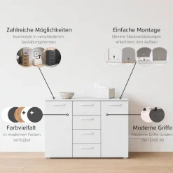 OTTO home Kombikommode »Kommode Sideboard Schubladenkommode Schlafzimmerkommode OTELI« Breite 120 cm inkl. SOFT-CLOSE-FUNKTION, mit moderner Dekor-Front,vier große Schubladen und 2 Türen, mit 4 Einlegeböden MADE IN GERMANY