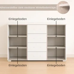 OTTO home Kombikommode »Kommode Sideboard Schubladenkommode Schlafzimmerkommode OTELI« Breite 120 cm inkl. SOFT-CLOSE-FUNKTION, mit moderner Dekor-Front,vier große Schubladen und 2 Türen, mit 4 Einlegeböden MADE IN GERMANY
