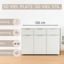 OTTO home Kombikommode »Kommode Sideboard Schubladenkommode Schlafzimmerkommode CORTONA« Breite 120 cm inkl. SOFT-CLOSE-FUNKTION, mit moderner Dekor-Front,mit 3 Schubladen und 3 verstellbaren Einlegeboden MADE IN GERMANY