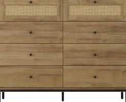 OTTO home Kombikommode »Motala Wäsche Schrank mit 8 Schubladen Sideboard BOHO Design« Eichen-Design mit schwarzen Griffen und Geflecht Schubladen,Kommode Schrank Wäscheschrank mit 8 Schubladen