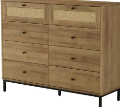 OTTO home Kombikommode »Motala Wäsche Schrank mit 8 Schubladen Sideboard BOHO Design« Eichen-Design mit schwarzen Griffen und Geflecht Schubladen,Kommode Schrank Wäscheschrank mit 8 Schubladen