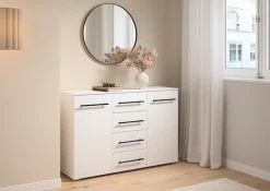 OTTO home Kombikommode »Sideboard Türkommode Schubladenkommode Kommode RONDO« Breite 120 / Höhe 81 cm, 4 Einlegeböden,mit 4 geräumigen Schubladen Metallgriff in Schwarz MADE IN GERMANY