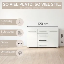 OTTO home Kombikommode »Sideboard Türkommode Schubladenkommode Kommode RONDO« Breite 120 / Höhe 81 cm, 4 Einlegeböden,mit 4 geräumigen Schubladen Metallgriff in Schwarz MADE IN GERMANY