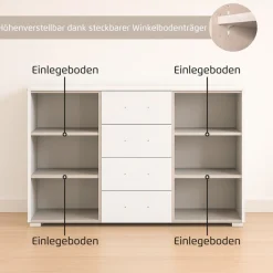 OTTO home Kombikommode »Sideboard Türkommode Schubladenkommode Kommode RONDO« Breite 120 / Höhe 81 cm, 4 Einlegeböden,mit 4 geräumigen Schubladen Metallgriff in Schwarz MADE IN GERMANY