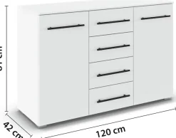 OTTO home Kombikommode »Sideboard Türkommode Schubladenkommode Kommode RONDO« Breite 120 / Höhe 81 cm, 4 Einlegeböden,mit 4 geräumigen Schubladen Metallgriff in Schwarz MADE IN GERMANY