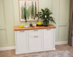 OTTO home Kombikommode »Tara, im klassischen Landhausstil, FSC-zertifiziert, in 2 Größen« Soft-Close-Funktion, goldfarbene Metallgriffe, Innendekor Holzoptik,lackiert mit wasserbasiertem UV-Lack, unempfindlich und kratzfest