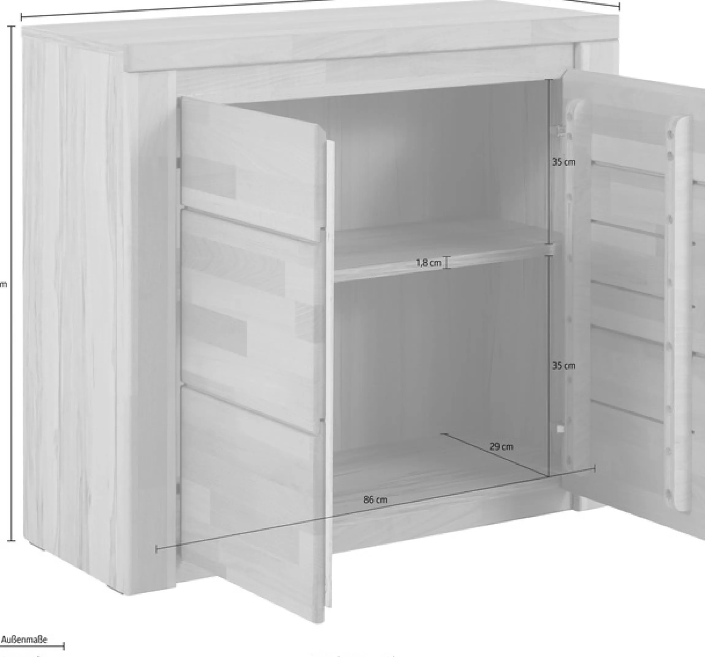 OTTO home Kommode »Burano,90cm breit,35 cm tief, Fronten Massivholz« Holz massiv, Holzwerkstoff,2 Türen,2 breite Fächer
