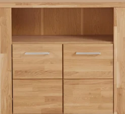 OTTO home Kommode »Celle, 90cm breit, 35cm tief, Fronten Massivholz« Holz massiv, Holzwerkstoff, Metall Griffe,3 breite Fächer