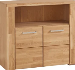 OTTO home Kommode »Celle, 90cm breit, 35cm tief, Fronten Massivholz« Holz massiv, Holzwerkstoff, Metall Griffe,3 breite Fächer