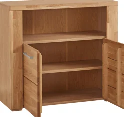 OTTO home Kommode »Celle, 90cm breit, 35cm tief, Fronten Massivholz« Holz massiv, Holzwerkstoff, Metall Griffe,3 breite Fächer