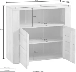 OTTO home Kommode »Celle, 90cm breit, 35cm tief, Fronten Massivholz« Holz massiv, Holzwerkstoff, Metall Griffe,3 breite Fächer