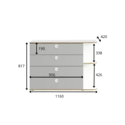OTTO home Kommode »ELLEETE Schrank mit 4 Schubladen und 2 offene Fächer, Breite 116 cm« Sideboard mit viel Stauraum, Maße B/T/H: 116/42/82,7 cm