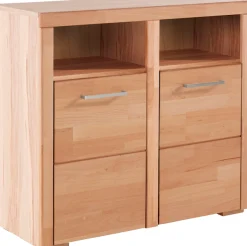 OTTO home Kommode »Falco,89cm breit,35 cm tief, Fronten Massivholz« Kernbuche massiv, Holzwerkstoff, Metall Griffe,6Fächer