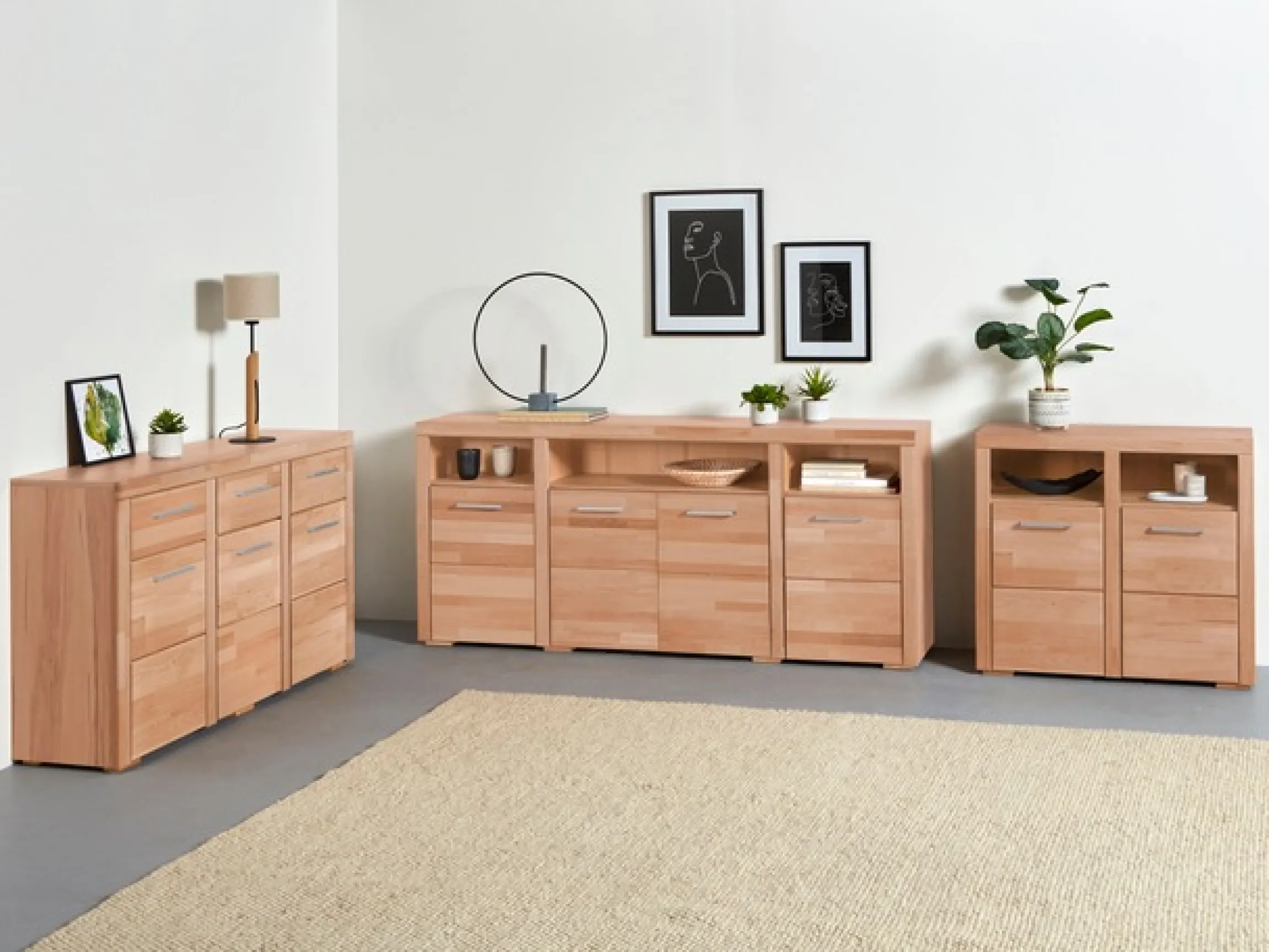 OTTO home Kommode »Falco,89cm breit,35 cm tief, Fronten Massivholz« Kernbuche massiv, Holzwerkstoff, Metall Griffe,6Fächer