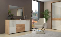 OTTO home Kommode »Gala, melaminbeschichtet und beige hochglänzend UV lackiert« Soft-Close Funktion, Maße: B/T/H 170/46/83cm,2trg., mit 4 Schubladen, klassische Rahmenoptik, FSC-zertifiziert