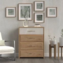 OTTO home Kommode »Gala, melaminbeschichtet,1 Schublade beige hochglänzend UV lackiert« Soft-Close Funktion, Maße: B/T/H 86/46/105cm,Sideboard mit 4 Schubladen, klassische Rahmenoptik, FSC®-zertifiziert