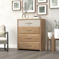 OTTO home Kommode »Gala, melaminbeschichtet,1 Schublade beige hochglänzend UV lackiert« Soft-Close Funktion, Maße: B/T/H 86/46/105cm,Sideboard mit 4 Schubladen, klassische Rahmenoptik, FSC®-zertifiziert