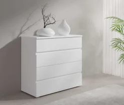 OTTO home Kommode »Greeti Sideboard mit 4 Schubladen, Maße B/T/H: 91,2/42/84,3 cm« Schubladenschrank mit viel Stauraum, weiß matt, Breite 91,2 cm