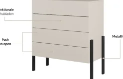 OTTO home Kommode »Jukon, Breite 84 cm, moderne grifflose Kommode« Schubladenkommode mit 4 Schubkästen, push to open Funktion