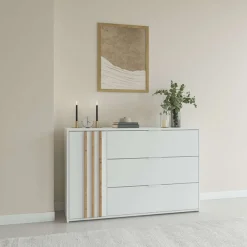 OTTO home Kommode »Kommode Caleera mit Drehtür, 3 Schubladen und MDF-Lamellen« Kommode B/H/T 125/79,8/35 cm