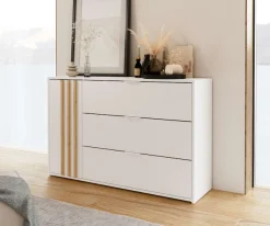 OTTO home Kommode »Kommode Caleera mit Drehtür, 3 Schubladen und MDF-Lamellen« Kommode B/H/T 125/79,8/35 cm