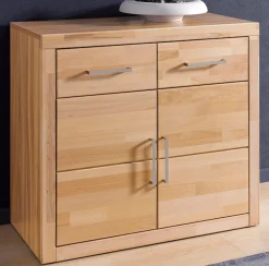 OTTO home Kommode »Logo,90cm breit,42 cm tief, Fronten Massivholz,2 Türen,2 Schubladen« Holz massiv, Holzwerkstoff,2 breite Fächer,Boden versetzbar