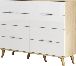 OTTO home Kommode »Lund« mit glänzenden Fronten, Griffmulden, helles Holzdekor, Breite 120 cm
