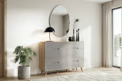 OTTO home Kommode »Lund« mit glänzenden Fronten, Griffmulden, helles Holzdekor, Breite 120 cm