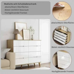 OTTO home Kommode »Lund« mit glänzenden Fronten, Griffmulden, helles Holzdekor, Breite 120 cm
