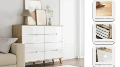 OTTO home Kommode »Lund« mit glänzenden Fronten, Griffmulden, helles Holzdekor, Breite 120 cm