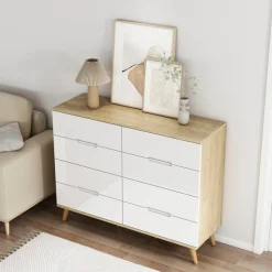 OTTO home Kommode »Lund« mit glänzenden Fronten, Griffmulden, helles Holzdekor, Breite 120 cm