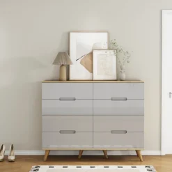 OTTO home Kommode »Lund« mit glänzenden Fronten, Griffmulden, helles Holzdekor, Breite 120 cm