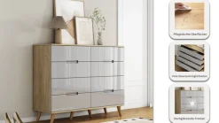 OTTO home Kommode »Lund« mit glänzenden Fronten, Griffmulden, helles Holzdekor, Breite 120 cm