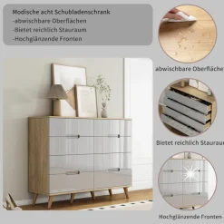 OTTO home Kommode »Lund« mit glänzenden Fronten, Griffmulden, helles Holzdekor, Breite 120 cm