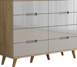 OTTO home Kommode »Lund« mit glänzenden Fronten, Griffmulden, helles Holzdekor, Breite 120 cm