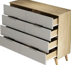 OTTO home Kommode »Lund« mit glänzenden Fronten, Griffmulden, helles Holzdekor, Breite 120 cm
