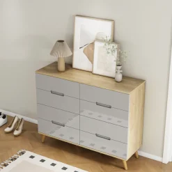 OTTO home Kommode »Lund« mit glänzenden Fronten, Griffmulden, helles Holzdekor, Breite 120 cm