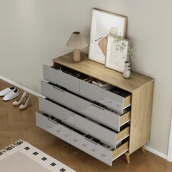 OTTO home Kommode »Lund« mit glänzenden Fronten, Griffmulden, helles Holzdekor, Breite 120 cm