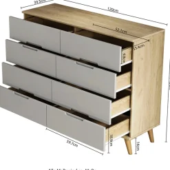 OTTO home Kommode »Lund« mit glänzenden Fronten, Griffmulden, helles Holzdekor, Breite 120 cm