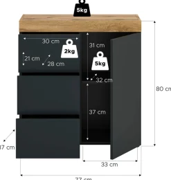 OTTO home Kommode »MAMBO, TOPSELLER!, Breite 77 cm, 1 Tür, 1 Einlegeboden, 3 Schubkästen« 1 Stk. tlg. Kommode, Anrichte, Wohnzimmer, Schlafzimmer