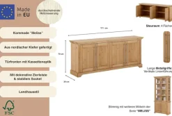 OTTO home Kommode »Melissa« aus massiver Kiefer, FSC® zertifiziert, 4-türig, Breite 171 cm
