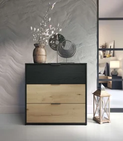 OTTO home Kommode »PEERY Sideboard mit 3 Schubladen, Maße B/T/H: 80/40/79 cm« Moderner Schubladenschrank mit viel Stauraum und schwarzen Griffen