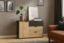 OTTO home Kommode »PERY Sideboard mit 3 Schubladen und 3 Fächer, Maße B/T/H: 125/36/79 cm« Moderner Schubladenschrank mit viel Stauraum und schwarzen Griffen